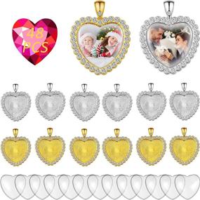 img 4 attached to 📿 48-Piece Rhinestone Bezel Pendant Tray Glass Cabochon Set: DIY Making Kit with 24 Heart Bezel Pendant Trays and 24 Transparent Glass Cabochon for Custom Photo Pendants (Gold, Silver)