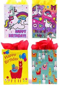 img 2 attached to 🦄 Llama Unicorn Birthday Party Gift Wrap Supplies - Set of 4 Large 13-Inch Tote Bags with Rainbow Tissue Paper