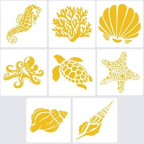 img 4 attached to 🌊 Set of 8 Sea Creature Animals Stencils for DIY Crafts and Decor - Ideal for Arts, Card Making, Journaling, Scrapbooking, and DIY Projects on Furniture, Walls, and Floors (Starfish, Conch, Seahorse, Coral, Shell, Sea Turtle, Octopus)