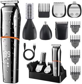 img 4 attached to Pritech Hair Trimmers and Beard Trimmer, 6 in 1 Kit - Electric Cordless Nose Trimmer for Men's Grooming: Beard, Head, Face, and Body - Waterproof IPX7, USB Rechargeable with LED Power Display