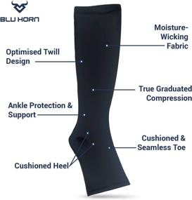 img 1 attached to BLU HORN Compression Stocking 20-30mmHg - Open Toe, Thigh High Stockings - Unisex Black Compression Socks for Improved Circulation (2XL)