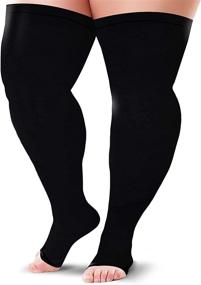 img 4 attached to BLU HORN Compression Stocking 20-30mmHg - Open Toe, Thigh High Stockings - Unisex Black Compression Socks for Improved Circulation (2XL)