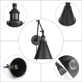 img 2 attached to ETL/CETL Approved Industrial Wall Light Black Paint Finish Plug in Adjustable Arms with On/Off Switch for Bedroom Wall Sconce Fixture Metal Plug-in Wall Lamp (2-Lights): Stylish and Versatile Lighting Solution