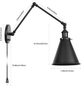 img 3 attached to ETL/CETL Approved Industrial Wall Light Black Paint Finish Plug in Adjustable Arms with On/Off Switch for Bedroom Wall Sconce Fixture Metal Plug-in Wall Lamp (2-Lights): Stylish and Versatile Lighting Solution