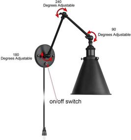 img 1 attached to ETL/CETL Approved Industrial Wall Light Black Paint Finish Plug in Adjustable Arms with On/Off Switch for Bedroom Wall Sconce Fixture Metal Plug-in Wall Lamp (2-Lights): Stylish and Versatile Lighting Solution