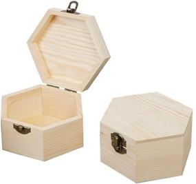 img 3 attached to Set of 2 Unfinished Wood Boxes - 5.1''x5.1''x2.7'' Hexagon Wooden Treasure Storage Box - Natural DIY Craft Stash Boxes with Hinged Lid and Front Clasp - Ideal for Crafts, Art, Hobbies, and Home Storage