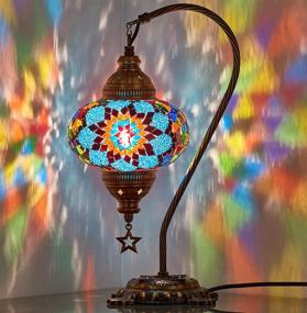 img 2 attached to DEMMEX 2021 Turkish Moroccan Handmade Colorful Mosaic Gooseneck Table Bedside Lamp Lampshade With Antique Body (Blue&Amp