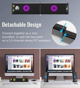 img 2 attached to 🔊 NJSJ 2 in 1 Computer Speakers & Gaming Sound Bar – Compact Size, RGB Backlit, Headset/Mic Jack, USB/3.5mm Audio Input – Small Soundbar for TV, Laptop, Phone, Speech