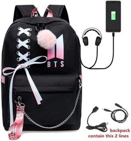 img 2 attached to AliKpop USB Backpack - Stylish Korean Casual Daypack with Jimin, Suga, Jin, Taehyung, V & Jungkook Design - Multi-functional Laptop Bag for College, Books & School