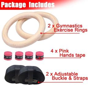 img 3 attached to 🤸 Sunnyglade Wood Gymnastics Rings - 2 Pcs with 16FT Adjustable Straps &amp; 4 Pcs Non-Slip Hand Tapes for Full Body Strength Training at Home/Gym