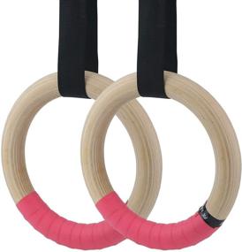 img 4 attached to 🤸 Sunnyglade Wood Gymnastics Rings - 2 Pcs with 16FT Adjustable Straps &amp; 4 Pcs Non-Slip Hand Tapes for Full Body Strength Training at Home/Gym