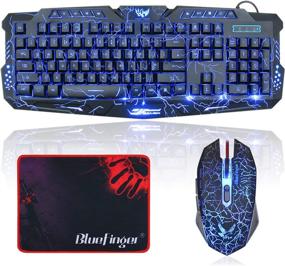 img 4 attached to 🎮 BlueFinger Gaming Keyboard and Mouse Combo - Wired USB Backlit Keyboard and Mouse Set with 3-Color Crack Backlight, Glow-in-the-Dark Letters, Ideal for Gaming and Work