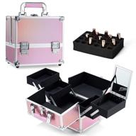 🧜 stagiant makeup train case for girls - nail polish organizing cosmetic box - lockable with keys - 4 tier trays - carrying pink handle - makeup storage box with pink mermaid design logo