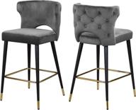 🪑 meridian furniture kelly collection: stylish velvet upholstered counter height stool with gold-tipped metal legs in elegant grey logo