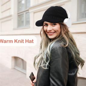 img 1 attached to 💁 SATINIOR Women's Winter Knit Hat with Visor - Brim Beanie Cap for Women, Slouchy & Warm Newsboy Skull Cap