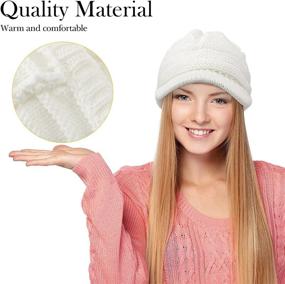 img 2 attached to 💁 SATINIOR Women's Winter Knit Hat with Visor - Brim Beanie Cap for Women, Slouchy & Warm Newsboy Skull Cap