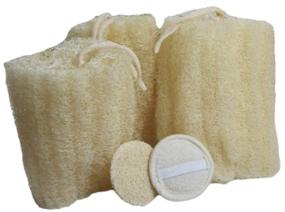 img 4 attached to 🛁 Set of 3 All Natural Egyptian Loofah Sponges for Bath & Shower Exfoliation, with 2 Facial Cleansing Pads - Eco Friendly & Chemical-Free Scrubbers by Serrento