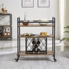 img 3 attached to 🍷 FOLUBAN Bar Cart: Stylish 3 Tier Kitchen Cart on Wheels with Wine Rack Storage, Oak Finish