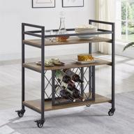 🍷 foluban bar cart: stylish 3 tier kitchen cart on wheels with wine rack storage, oak finish логотип