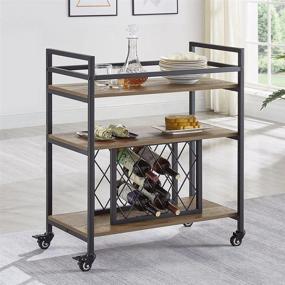 img 4 attached to 🍷 FOLUBAN Bar Cart: Stylish 3 Tier Kitchen Cart on Wheels with Wine Rack Storage, Oak Finish