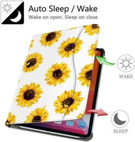 img 2 attached to 🌻 Hepix iPad Pro 12.9 Case 2021 2020 2018 Sunflower: Protective Leather Floral Cover with Pencil Holder & Multi-Angle Stand - A2378 A2229 Compatible!