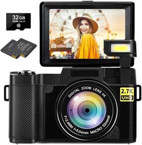 img 4 attached to 📸 2.7K 30MP Ultra HD Vlogging Camera with 4X Digital Zoom, Flip Screen, Retractable Flashlight, YouTube Camera - Includes 32GB Micro SD Card and 2 Batteries