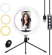 hpusn 10-inch desktop selfie ring light with tripod stand & phone holder - dimmable desk led makeup ring light for photography and shooting, 3 light modes - compatible with iphone and android logo