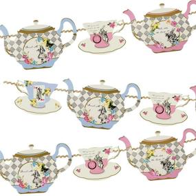 img 4 attached to Talking Tables Висячие гирлянды с чайниками из серии "Правдивая Алиса" (13 футов) - идеальное многоцветное украшение для вашей чаепитие.
