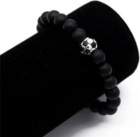 img 2 attached to ⚽️ POSHFEEL 7.5'' Black Matte Agate Stone Beaded Bracelet with Soccer Football Charm - Natural 8mm