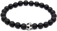 ⚽️ poshfeel 7.5'' black matte agate stone beaded bracelet with soccer football charm - natural 8mm logo