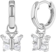 🦋 925 sterling silver clear cubic zirconia butterfly dangle hoop earrings - butterfly earrings for young girls - preteen girls' hoop earrings with butterflies logo