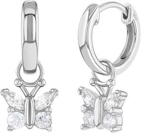 img 4 attached to 🦋 925 Sterling Silver Clear Cubic Zirconia Butterfly Dangle Hoop Earrings - Butterfly Earrings for Young Girls - Preteen Girls' Hoop Earrings with Butterflies