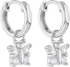 img 3 attached to 🦋 925 Sterling Silver Clear Cubic Zirconia Butterfly Dangle Hoop Earrings - Butterfly Earrings for Young Girls - Preteen Girls' Hoop Earrings with Butterflies