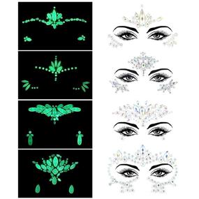 img 4 attached to 🌟 8-Piece Noctilucent Face Jewels - Glow in the Dark Self-Adhesive Luminous Tattoos Rhinestone Mermaid Body Jewelry Fluorescent Crystals Sticker for Easter, Rave, Halloween (#001)