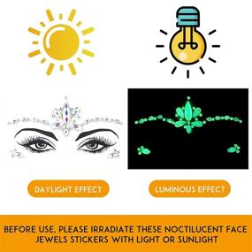 img 2 attached to 🌟 8-Piece Noctilucent Face Jewels - Glow in the Dark Self-Adhesive Luminous Tattoos Rhinestone Mermaid Body Jewelry Fluorescent Crystals Sticker for Easter, Rave, Halloween (#001)