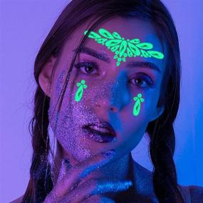 img 3 attached to 🌟 8-Piece Noctilucent Face Jewels - Glow in the Dark Self-Adhesive Luminous Tattoos Rhinestone Mermaid Body Jewelry Fluorescent Crystals Sticker for Easter, Rave, Halloween (#001)