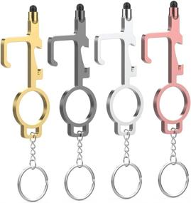 img 4 attached to 4-Pack No Touch Door Opener Tool - Non-Contact Multifunctional Keychain (Black, Silver, Rose Gold, Gold) – Bottle Opener, Stylus, and Key Ring Included