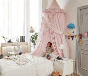 img 2 attached to 🏰 VARWANEO Kids Bed Canopy with Lights: Double Layer Princess Dome, Dreamy Mosquito Net, Castle Play Tent, Girls Room Decor – Beige Pink/White