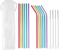 🌈 colorful set of 12 reusable aluminum straws with cleaning brushes - perfect for parties! logo