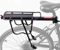 adjustable aluminum alloy bike rear rack with reflector - holds panniers bags, luggage, cargo up to 50kg - ideal for cycling, camping, touring, sport logo