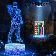 iron man 3d night light: vibrant bedroom decorative lighting for kids - 7 color touch remote control, usb charge desk lamp logo