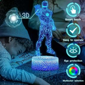 img 3 attached to Iron Man 3D Night Light: Vibrant Bedroom Decorative Lighting for Kids - 7 Color Touch Remote Control, USB Charge Desk Lamp