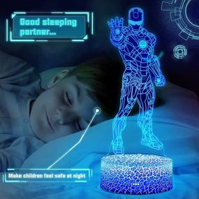 img 1 attached to Iron Man 3D Night Light: Vibrant Bedroom Decorative Lighting for Kids - 7 Color Touch Remote Control, USB Charge Desk Lamp