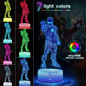 img 2 attached to Iron Man 3D Night Light: Vibrant Bedroom Decorative Lighting for Kids - 7 Color Touch Remote Control, USB Charge Desk Lamp