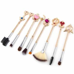 img 2 attached to 🌙 Coshine Sailor Moon Makeup Brush Set: 8pcs Magical Girl Gold Cardcaptor Sakura Brushes With Cute Pink Bag