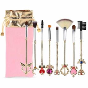 img 4 attached to 🌙 Coshine Sailor Moon Makeup Brush Set: 8pcs Magical Girl Gold Cardcaptor Sakura Brushes With Cute Pink Bag