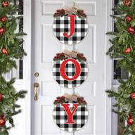 hurray rayho buffalo plaid joy wooden door wreath hanger round front wall sign | winter farmhouse holiday fireplace festive display ideas | stairway decorating supplies | indoor/outdoor set of 3 логотип