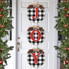 img 4 attached to Hurray Rayho Buffalo Plaid Joy Wooden Door Wreath Hanger Round Front Wall Sign | Winter Farmhouse Holiday Fireplace Festive Display Ideas | Stairway Decorating Supplies | Indoor/Outdoor Set of 3