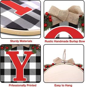 img 1 attached to Hurray Rayho Buffalo Plaid Joy Wooden Door Wreath Hanger Round Front Wall Sign | Winter Farmhouse Holiday Fireplace Festive Display Ideas | Stairway Decorating Supplies | Indoor/Outdoor Set of 3