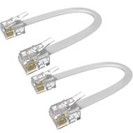 2 pack 3-inch white rj11 6p4c male to male telephone landline extension cable line wire connector rfadapter for landline telephone, modem, fax machine – short phone cord logo